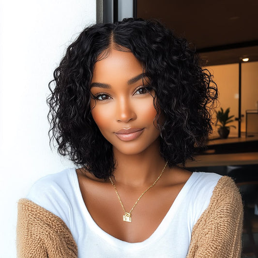 10 Inch Brazilian Deep Wave Curly Bob Wig 4x4 Glueless Lace Closure Wigs