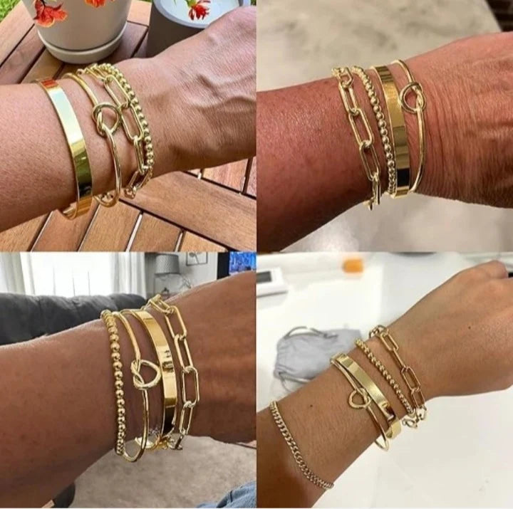 4 Pieces Gold-Tone Plated Bangle Set