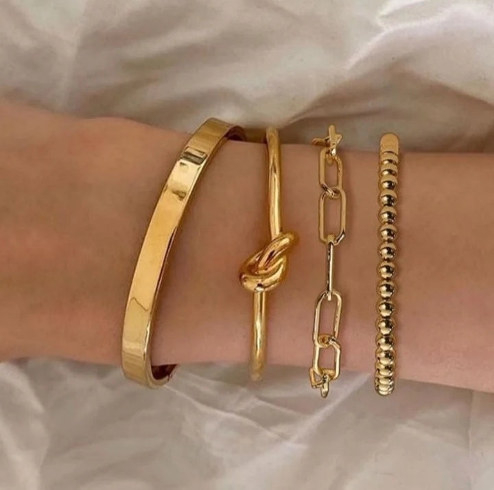 4 Pieces Gold-Tone Plated Bangle Set